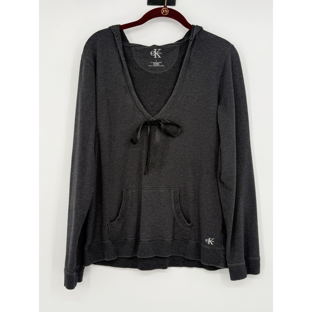 Calvin Klein Women's Gray Sweatshirt Vneck with Hood Large